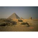 Site: Giza; View: Khufu pyramid, Sphinx